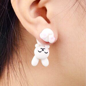 Cute Kawaii Bunny Earrings Dangle Stud Rabbit Adorable Pink Cheeks